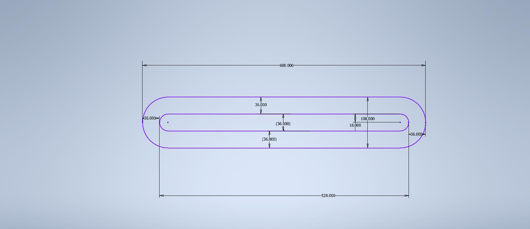 Track dementions of current desian in inches